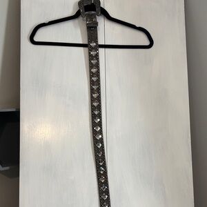 Embellished Metallic Studded Belt - Silver Tone western bling